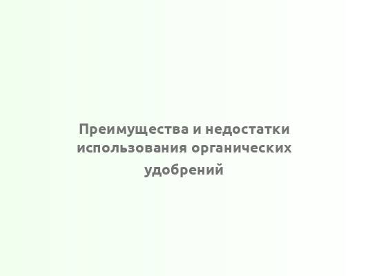 Преимущества и недостатки использования органических удобрений