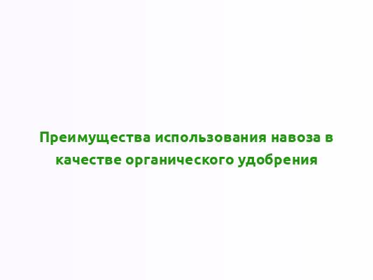 Преимущества использования навоза в качестве органического удобрения